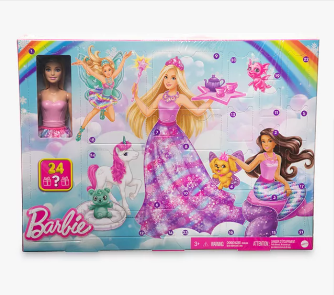 A Barbie Dreamtopia Advent Calendar standing in front of a white background