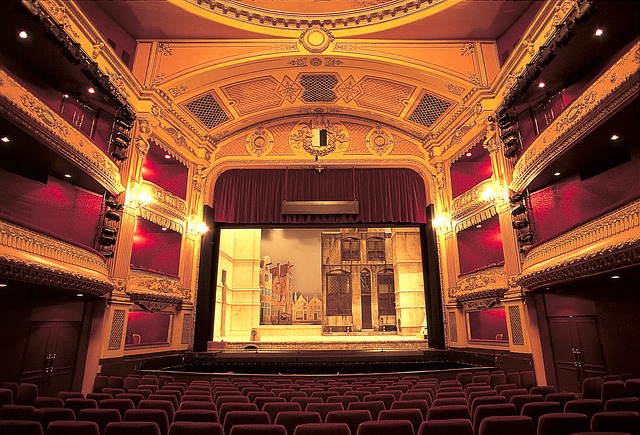 Image: Theatre hall view of the stage with floor seats Theatre hall view of the stage with floor seats