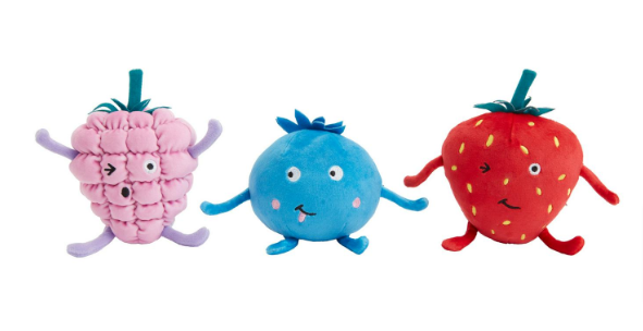 Red Nose Day accessories: Fruit plushies for the Nourish the Nation programme for Red Nose Day.