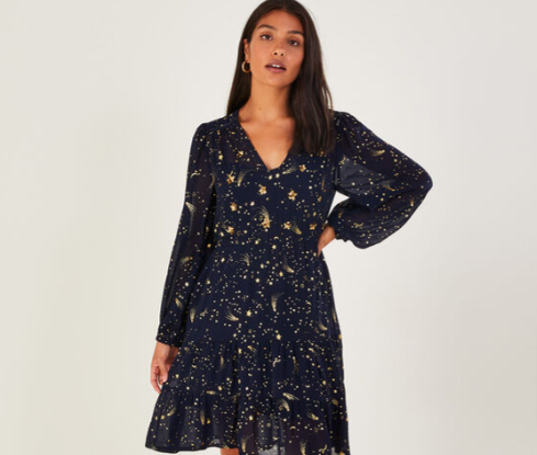 Image: Dresses for New Year’s Eve: Constella Foil Sequin dress. Dresses for New Year’s Eve: Constella Foil Sequin dress.