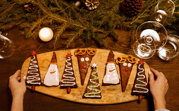 Cheap recipes for Christmas: A board of decorated Christmas brownies.