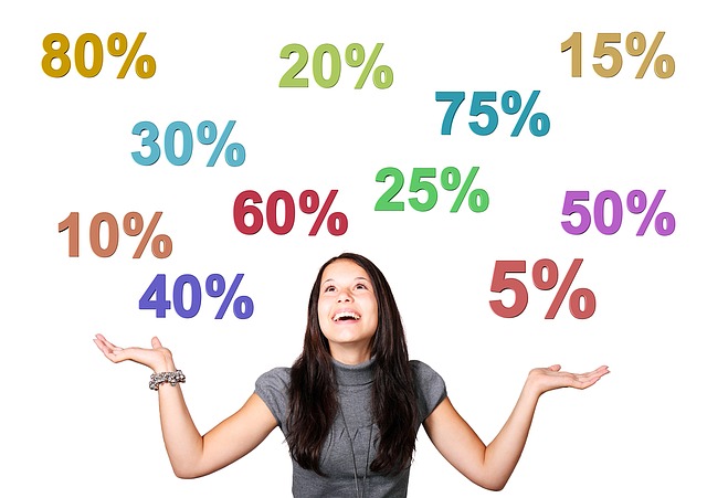 How To Get Group Save On Train Tickets: A lady holding up her hands looks up with a smile on her face because of the discount percentages above her head.