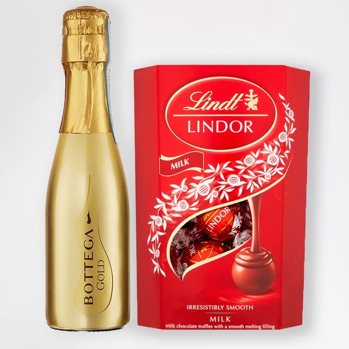 gifts for Chinese New Year: A box of Lindt Lindor chocolates and a bottle of Botegga