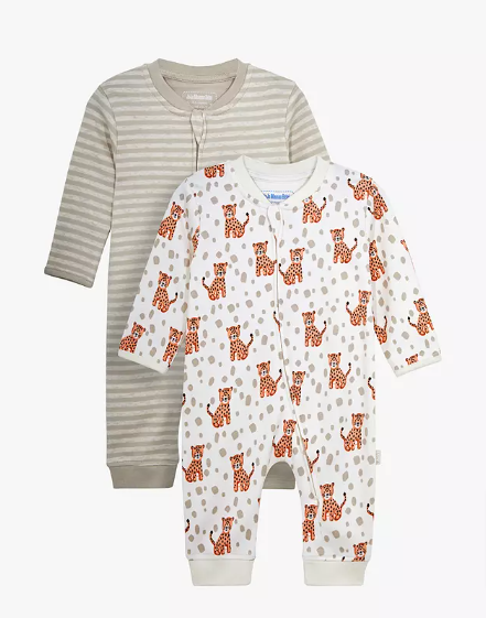 The JoJo Maman Bébé Tiger Print and Stripe Sleepsuits Two-Pack