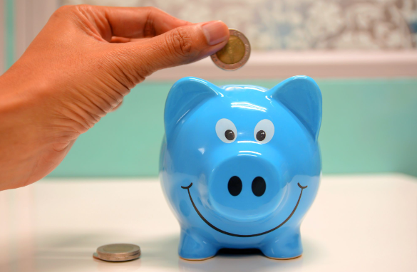 Image: Hand putting money into a piggy bank and saving for rattan garden furniture. Hand putting money into a piggy bank and saving for rattan garden furniture.