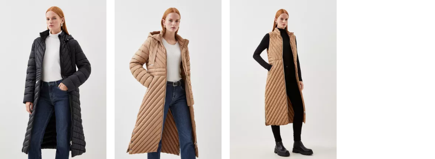 Lady models wearing Knee-length coats in different colours
