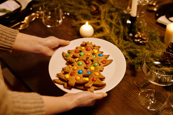 Cheap recipes for Christmas: A plate of Christmas tree cookies.