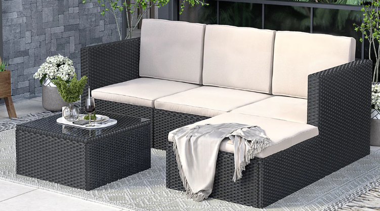 Rattan garden furniture sets: Five-piece rattan furniture corner sofa set