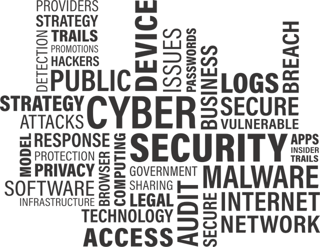 Black Friday cyber protection sign with different words written in various positions.