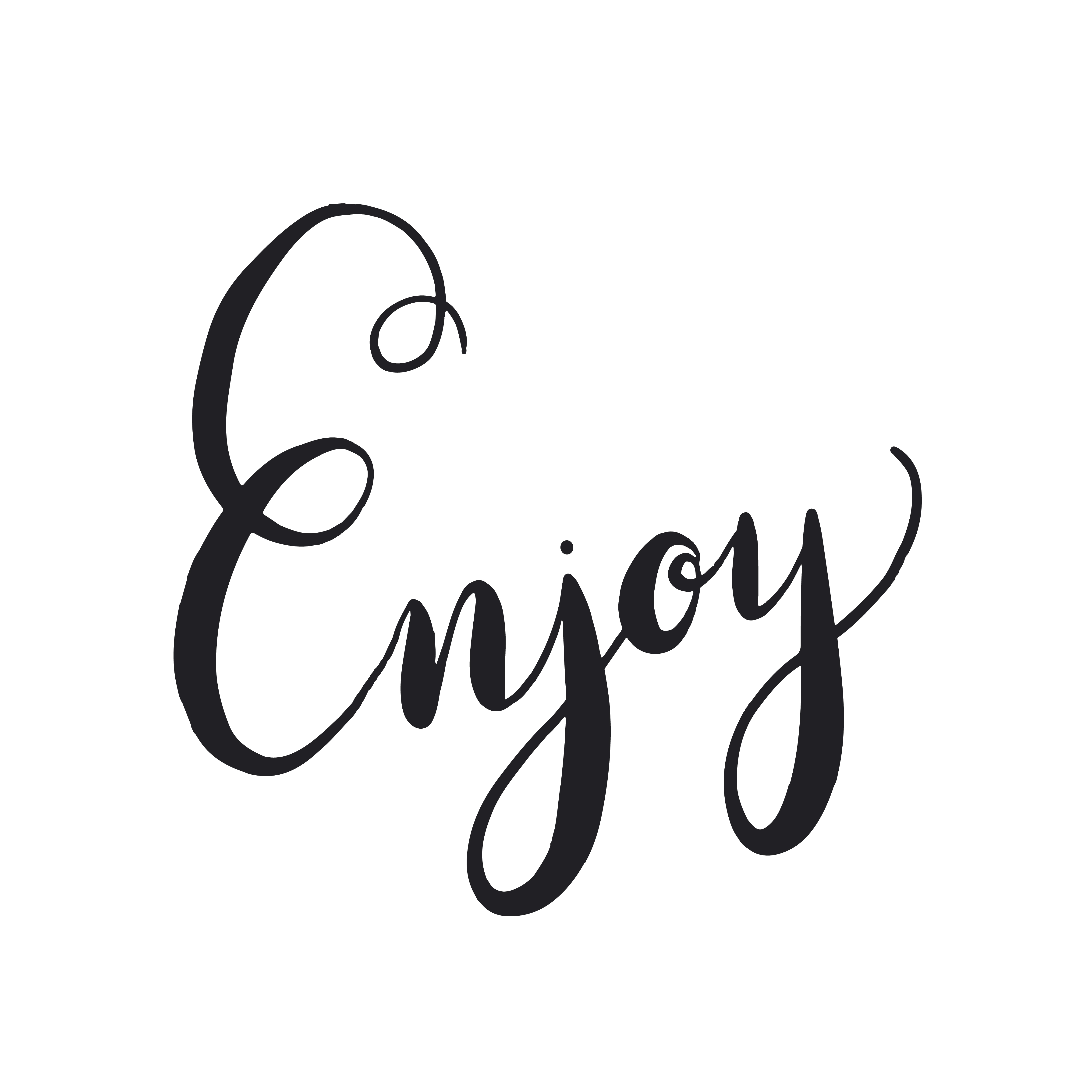 An italics sign in black with the caption: enjoy.