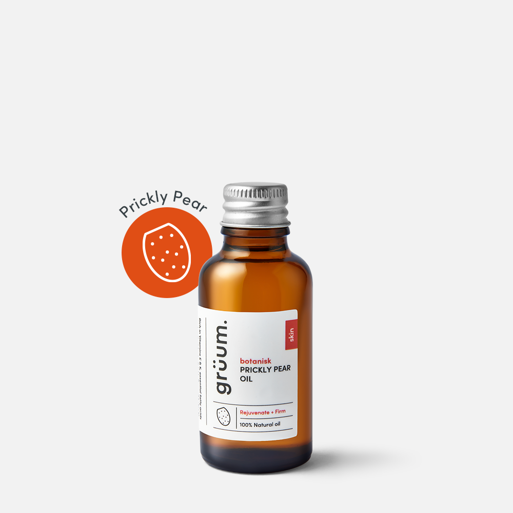 botanisk Prickly Pear Oil on a white background with an orange circle reading “Prickly Pear”