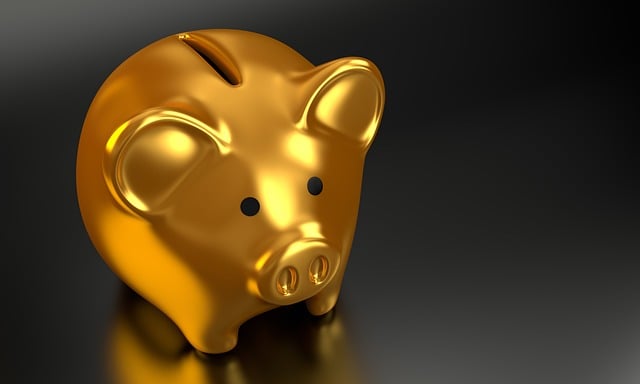 Gold piggy set on a dark background excellent for saving for Schuh women’s trainers.