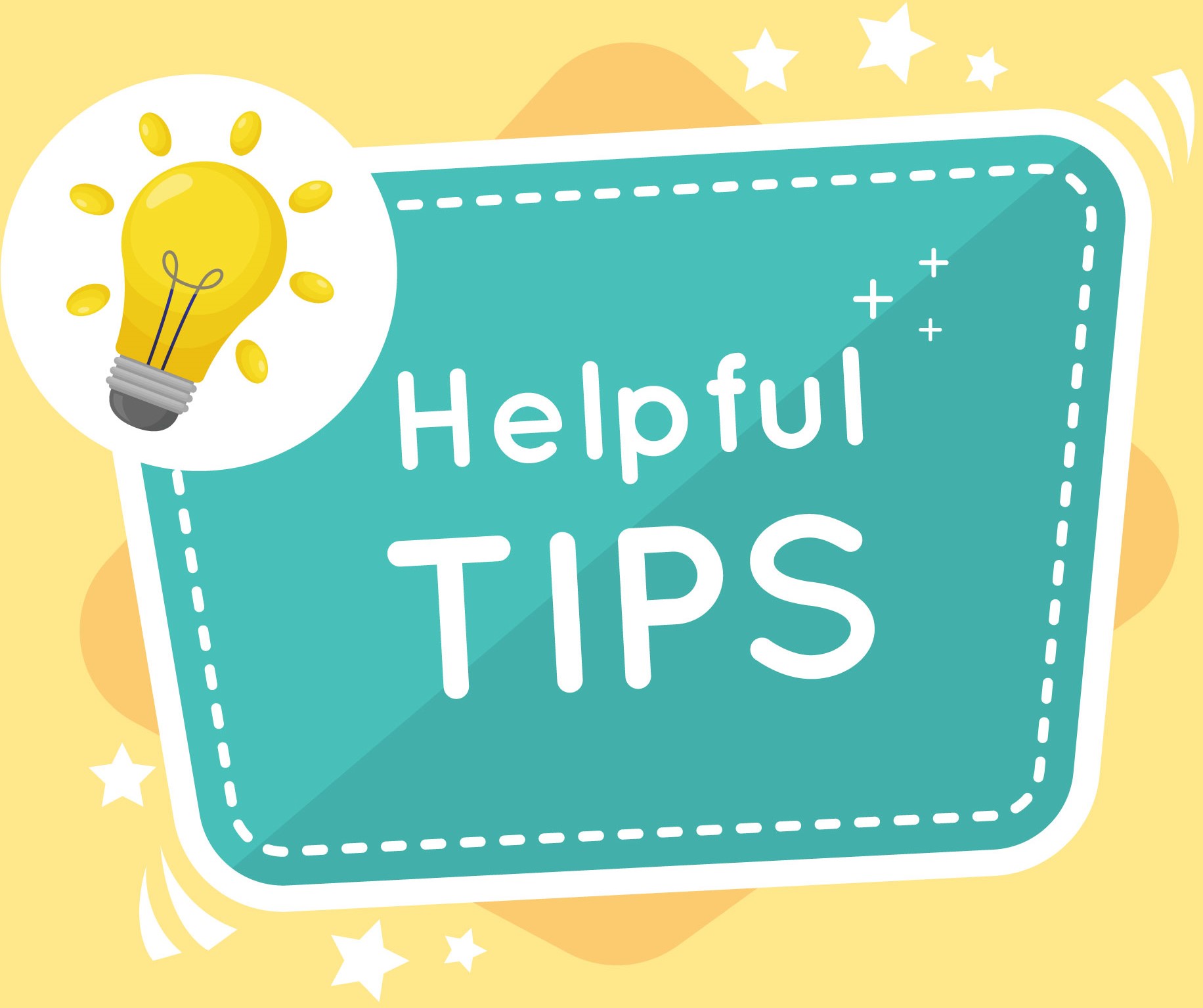 Helpful tips reminder when buying office tables and chairs for your home office, with a yellow light bulb on the top left.