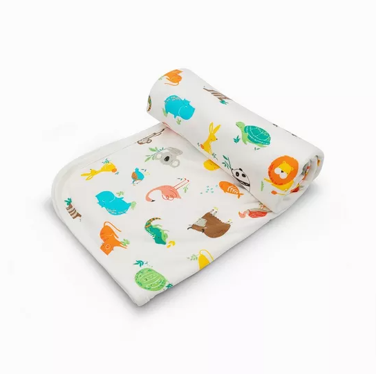 Happy Linen Company Animal Alphabet 100% BCI Cotton Jersey White Warm Soft Baby Blanket