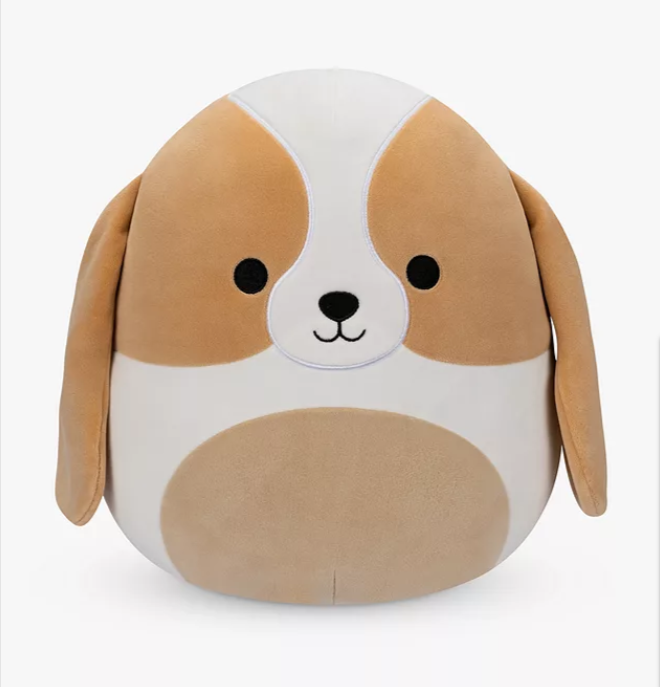 Adela the Basset Hound squishmallow placed in front of a white background