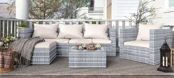 Rattan garden furniture for sale: Five-piece corner rattan furniture sofa set