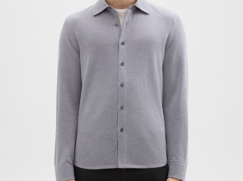Theory clothes on sale: Lorean light-grey heather shirt in merino wool
