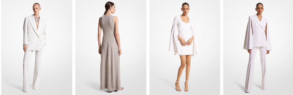 Four female models wearing nude-coloured clothes on a neutral background.
