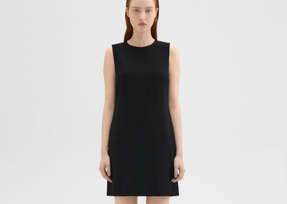 Theory clothes for sale: A woman wearing the black shift dress from Theory