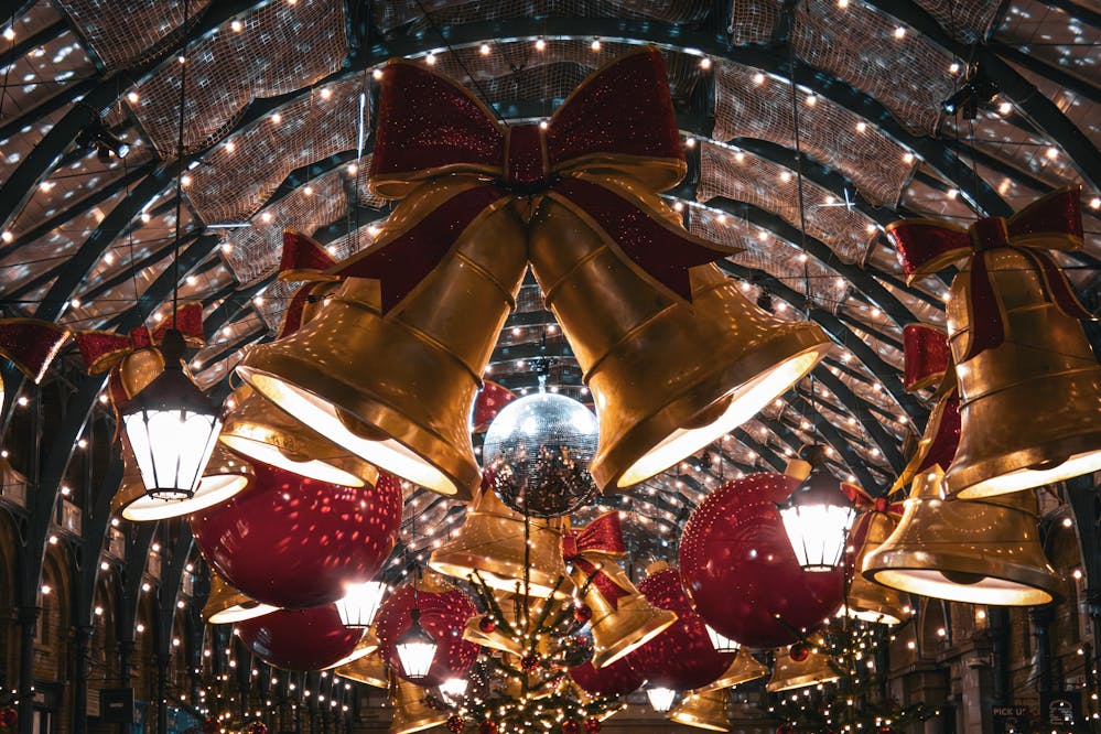 A hallway from one of the best Christmas markets in Canada with festive decorations