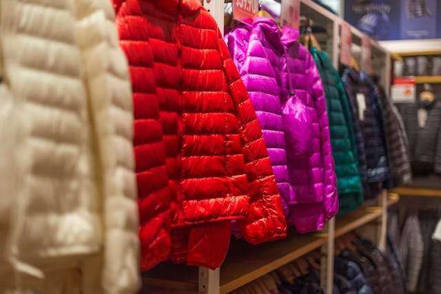 Autumn wardrobe staples: Assorted colour bubble jackets on display
