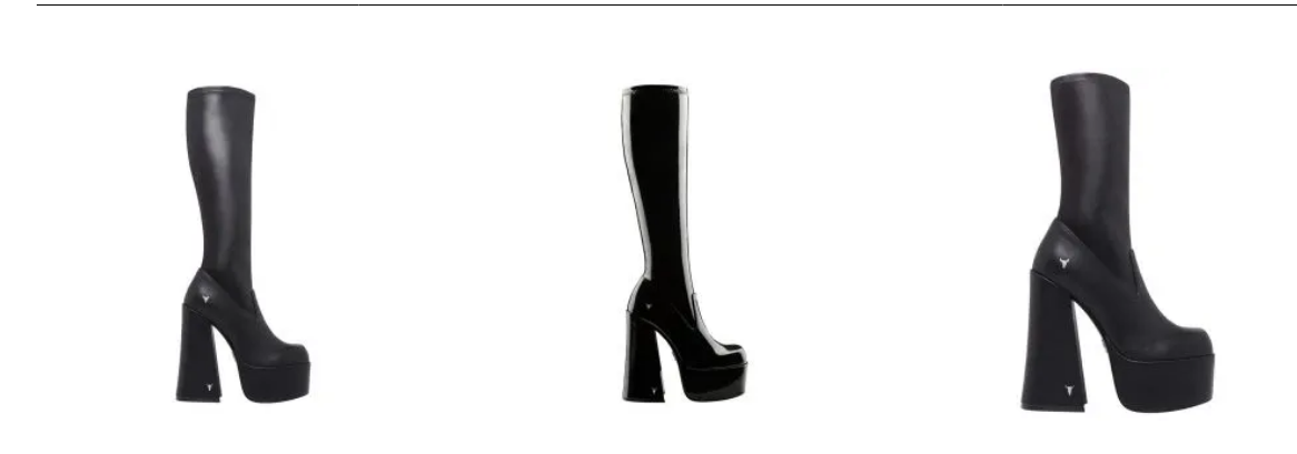 Three pairs of black Women's black platform sock-boots with block heels