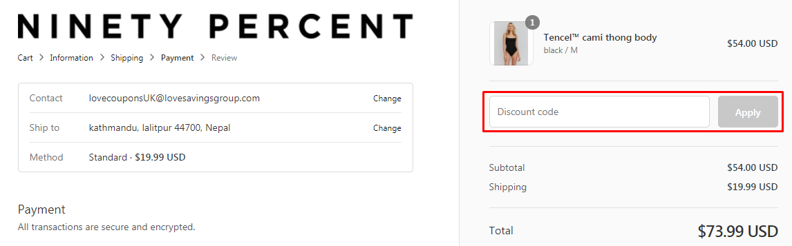 How do I use my NinetyPercent discount code?