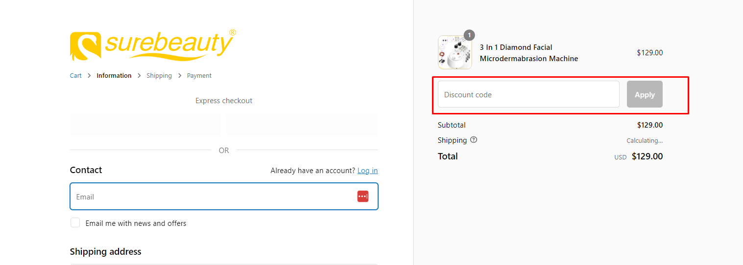 How do I use my Surebeauty discount code?