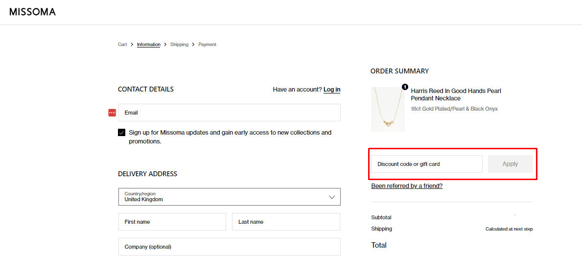 How do I use my Missoma discount code?