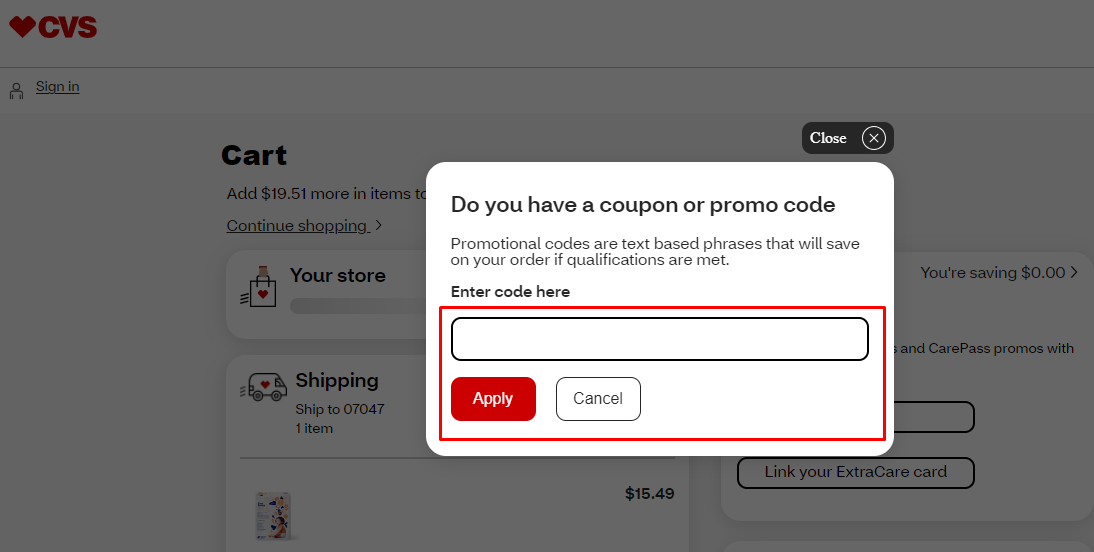 How do I use my CVS Pharmacy coupon code?