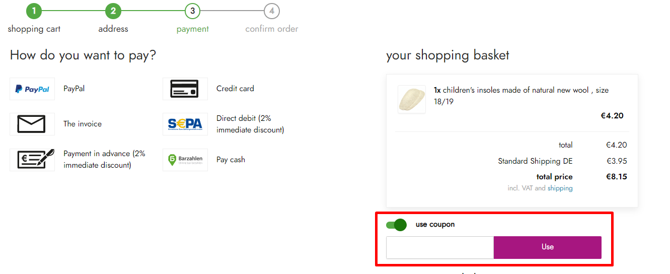 How do I use my Hans Natur coupon code?