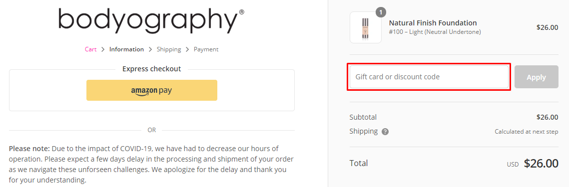 How do I use my Bodyography discount code?
