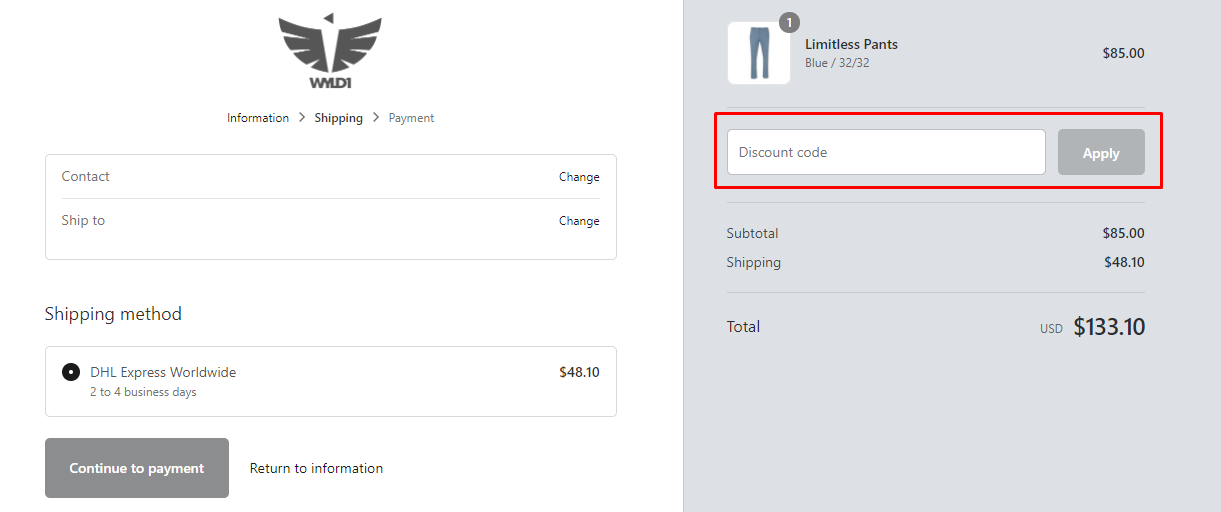 How do I use my WYLD1 disocunt code?