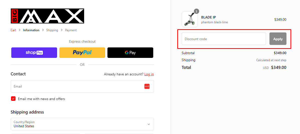 How do I use my BIG MAX discount code?