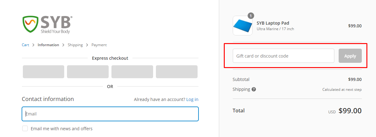 How do I use my SYB discount code?