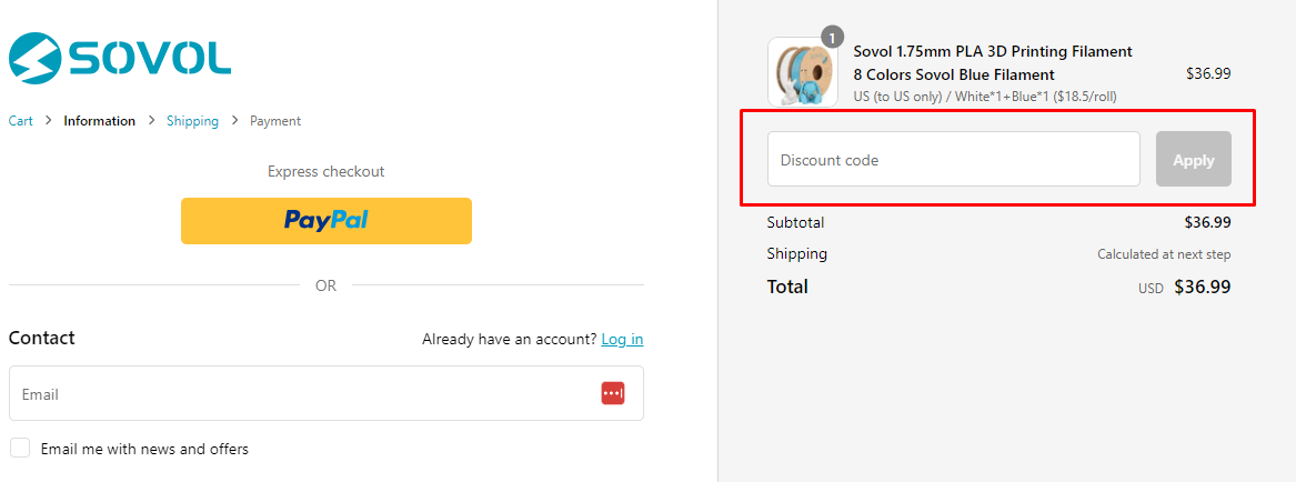 How do I use my Sovol3d discount code?