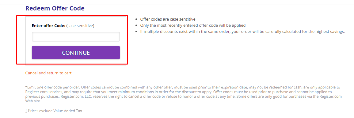 How do I use my Register Offer code?
