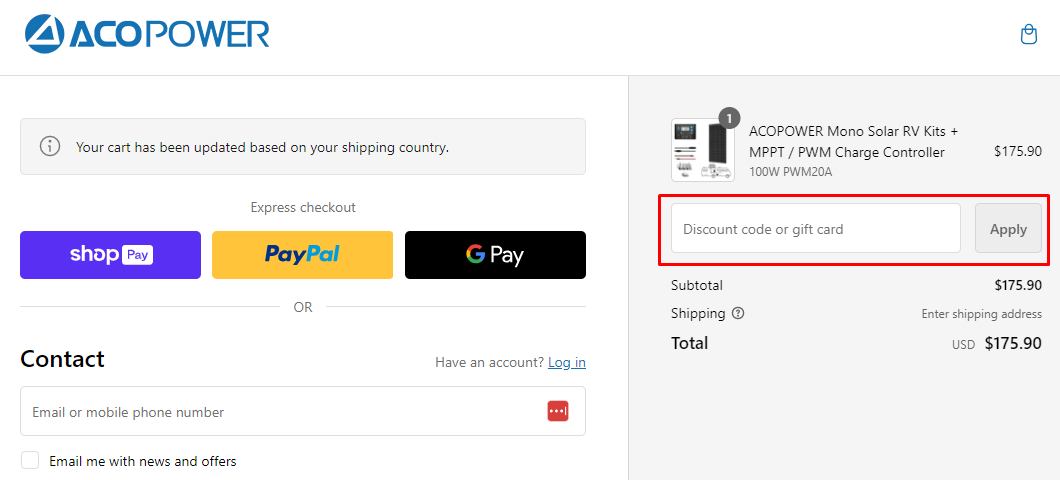 How do I use my ACOPOWER discount code?
