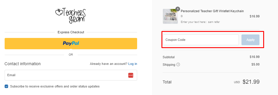 How do I use my Teachersgram coupon code?