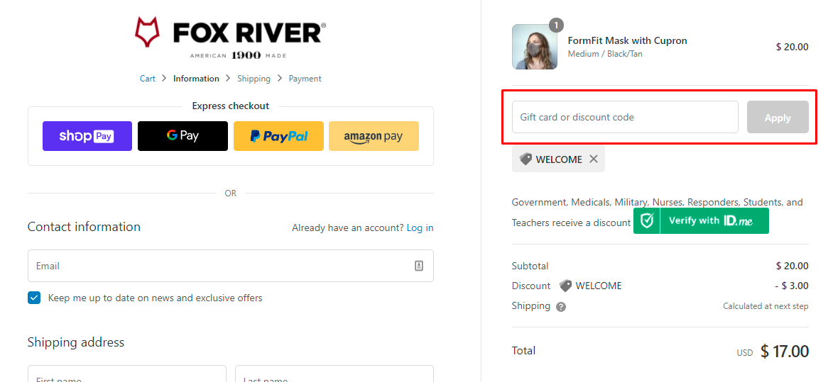 How do I use my Fox River discount code?