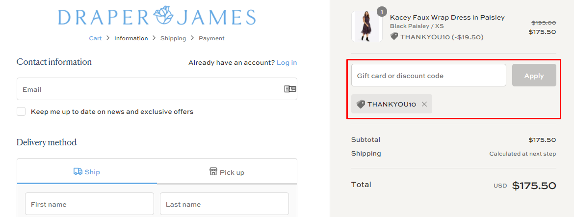 How do I use my Draper James discount code?
