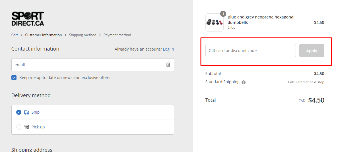 How do I use my SPORTDIRECT.CA coupon code?