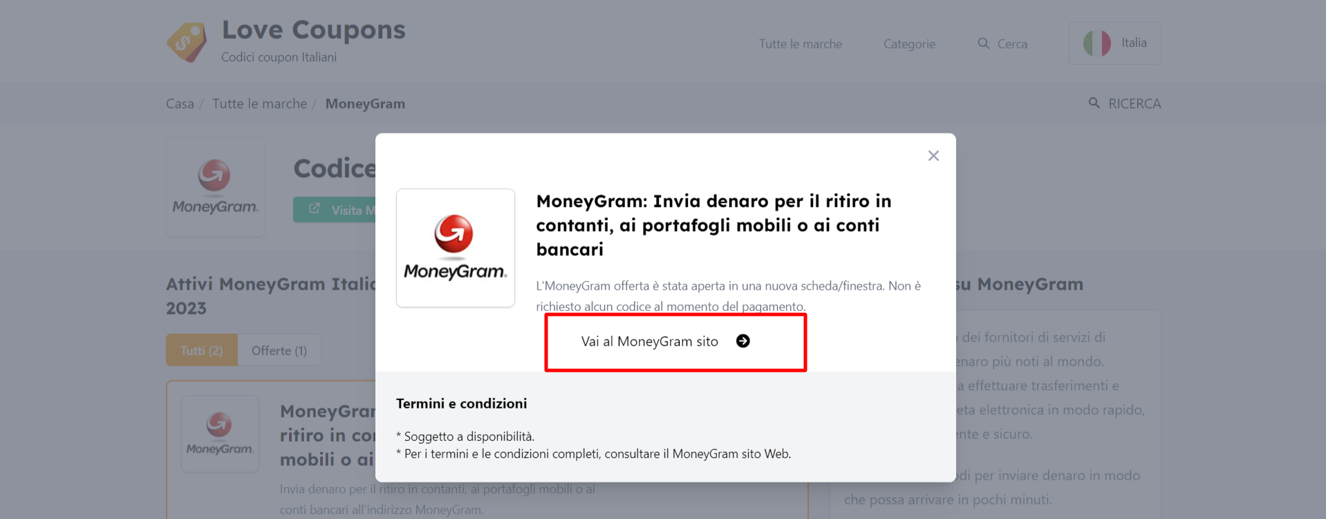 codice promozionale MoneyGram da usare direttamente sulla piattaforma per avere sconti e promozioni