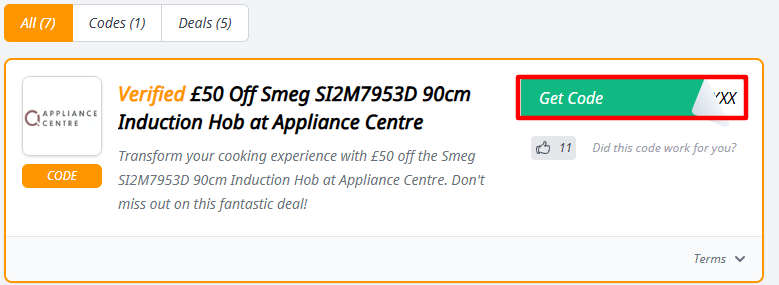 A red box will reveal an Appliance Centre discount code