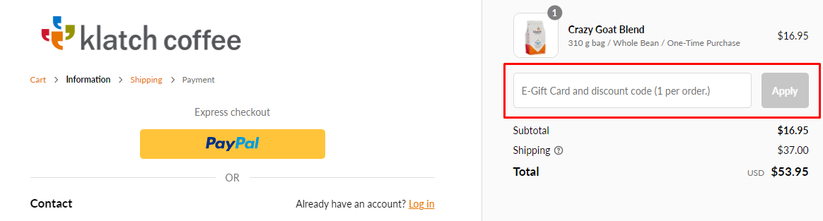 How do I use my Klatch Coffee discount code?