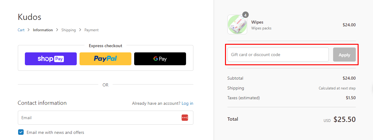 How do I use my Kudos discount code?