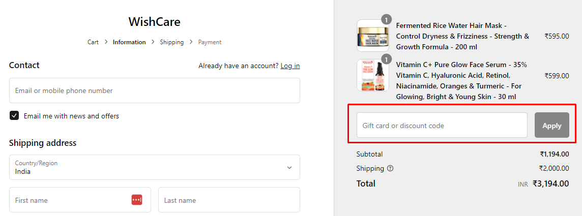 How do I use my WishCare discount code?
