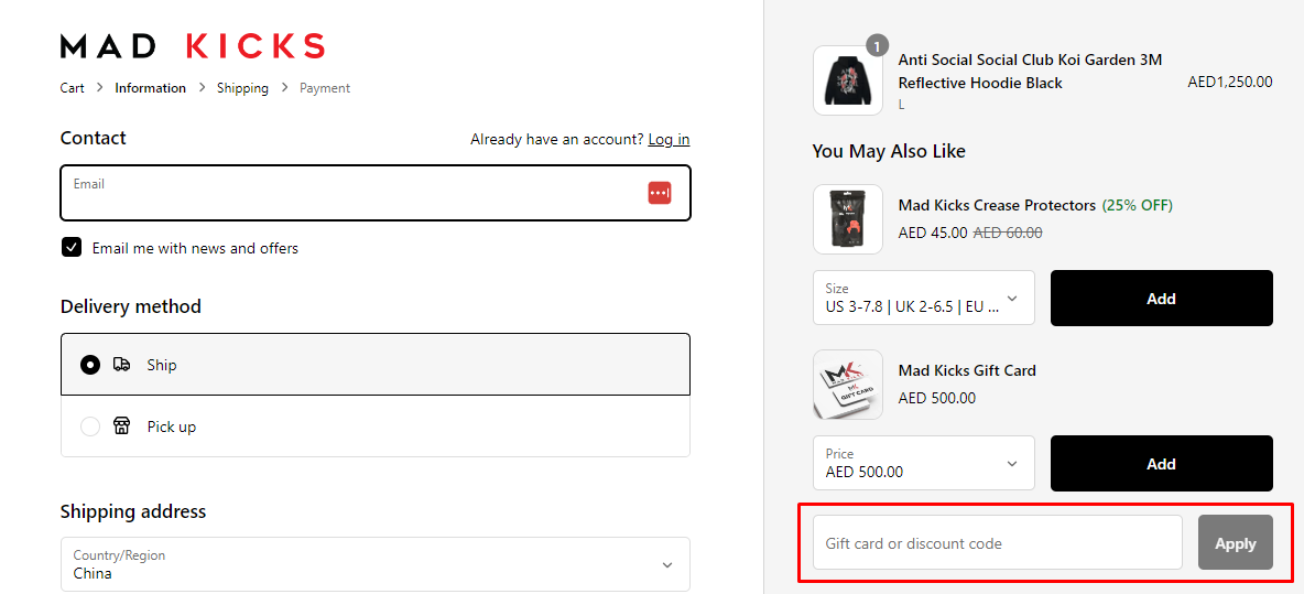 How do I use my Mad Kicks discount code?