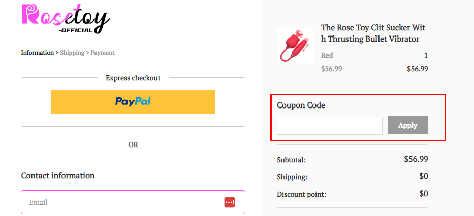 How do I use my Rosetoy Offcial coupon code?