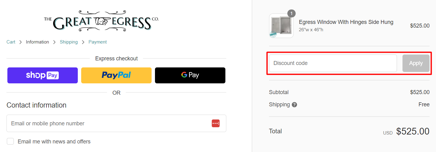 How do I use my The Great Egress Company discount code?